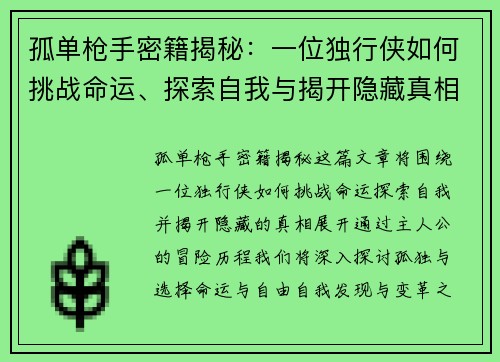 孤单枪手密籍揭秘：一位独行侠如何挑战命运、探索自我与揭开隐藏真相的历程
